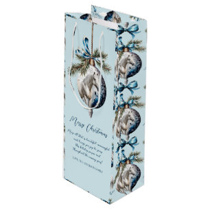 Elegant blauw Kerstmis wit paard citaat Wijn Cadeautas