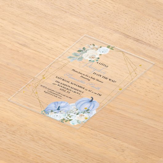 Elegant blauw klein pompoen jongen Baby shower Acryl Uitnodigingen (Laagn)