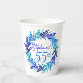 Elegant Blauw Krans 55e Verjaardagsfeestje Papieren Bekers (Achterkant)