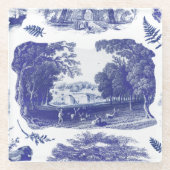 Elegant Blauw Land Pastoral Toile Glass Glazen Onderzetter (Voorkant)