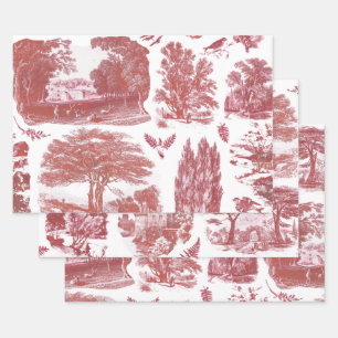 Elegant  Blauw Land Pastorale Toile 3 Inpakpapier Vel