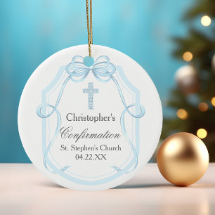 Elegant blauw lint boog bevestiging cadeau keramisch ornament
