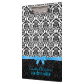 Elegant Blauw Lint Zwart & Wit Damasks Klembord (Links)
