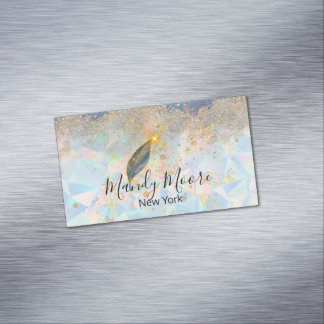 Elegant Blauw & Luxe Goud Waterverf Bloemmotief Magnetisch Visitekaartje