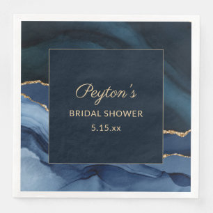 Elegant blauw marmer goud bruiloft  Papier Servet
