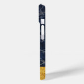 Elegant Blauw Marmer Goud Monogram Case-Mate iPhone Case (Achterkant / Links)