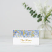 Elegant blauw marmer met faux gouden glitter visitekaartje (Staand voorkant)