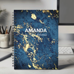 Elegant blauw marmer voor goudglitter monogram notitieboek