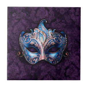 Elegant Blauw Masker voor een Masquerade Tegeltje