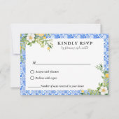 Elegant Blauw Mediterraans citroen bruiloft RSVP Kaartje (Voorkant)