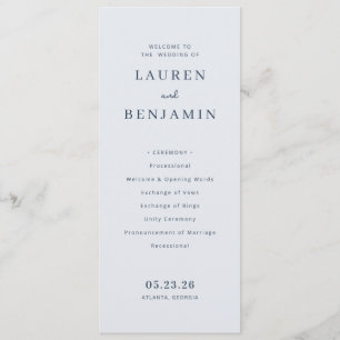 Elegant Blauw Minimalistisch Huwelijksprogramma Programma