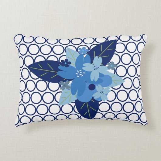 Elegant Blauw Monochroom Bloemmotiefontwerp Accent Kussen (Voorkant)