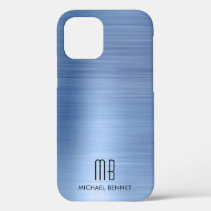 Elegant Blauw Monogram iPhone 12 Hoesje