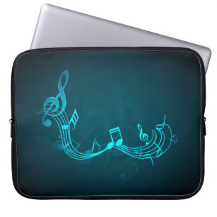 Elegant blauw Muzieknoten Textiellaptophoes Laptop Sleeve