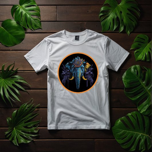 Elegant Blauw Olifant Design - Bloemenkruin T-shir T-shirt
