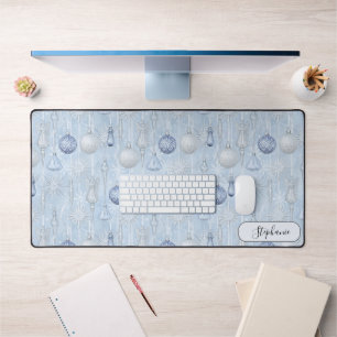 Elegant Blauw Ornament Patroon Bureaumat Op Maat