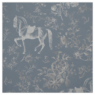 Elegant Blauw Paard Bloemen Toile Stof