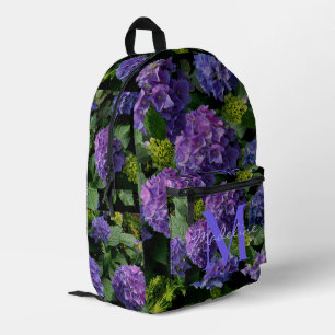 Elegant blauw paars groen bloemmotief monogram bedrukte rugzak