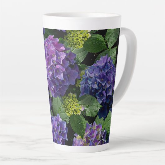 Elegant blauw paarse magenta groene bloemenhortens latte mok (Rechterhoek)