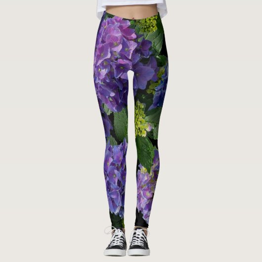 Elegant blauw paarse magenta groene bloemenhortens leggings (Voorkant)