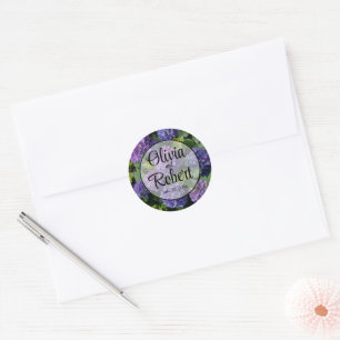 Elegant blauw paarse magenta groene bloemenhortens ronde sticker