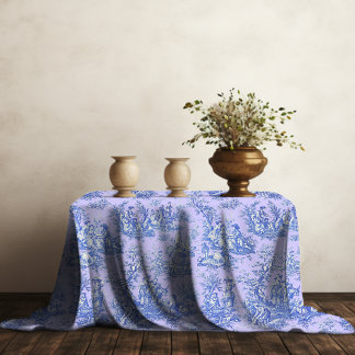 Elegant blauw paarse toile de jouy bedrukt tafelkleed