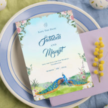 Elegant Blauw Pauw Bloem Bruiloft Thema