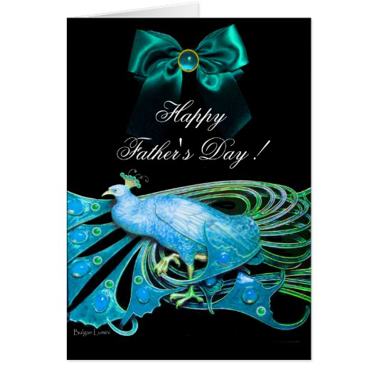 ELEGANT BLAUW PEACOCK, GEM STONES, BOW Vaderdag (Voorkant)