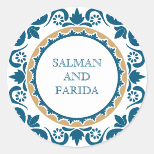 Elegant Blauw Perzisch Mozaïek Bruiloft Envelop Se Ronde Sticker