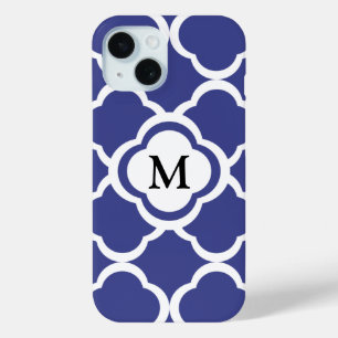 Elegant Blauw Quatrefoil Patroon Monogram
