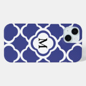 Elegant Blauw Quatrefoil Patroon Monogram Case-Mate iPhone Case (Achterkant (horizontaal))