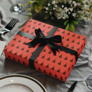 Elegant Blauw Rood Groen Kerstboom Patroon Gift Inpakpapier Vel