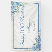 Elegant Blauw Roos Bloemen 100ste Verjaardagsfeest Spandoek (Verticaal)
