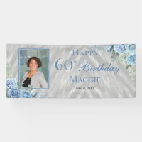 Elegant Blauw Roos Bloemen Lijst 60ste Verjaardags