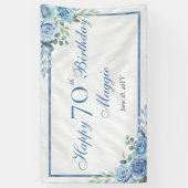 Elegant Blauw Roos Bloemen Lijst 70ste Verjaardags Spandoek (Verticaal)