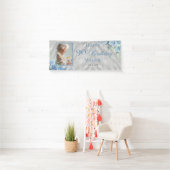 Elegant Blauw Roos Bloemen Lijst 90ste Verjaardags Spandoek (Insitu)