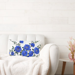 Elegant blauw Roos Branch Design Kussen