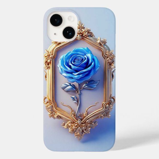 Elegant blauw Roos weergegeven in gouden Lijst Case-Mate iPhone Case (Achterkant)