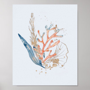 Elegant Blauw Roze & Goud Koraal Oceaan Thema Zee Poster