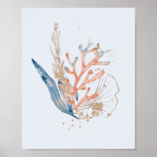 Elegant Blauw Roze & Goud Koraal Oceaan Thema Zee Poster (Voorkant)