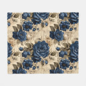 Elegant Blauw Rozen Bloemenpatroon Fleece Deken (Voorkant (Horizontaal))