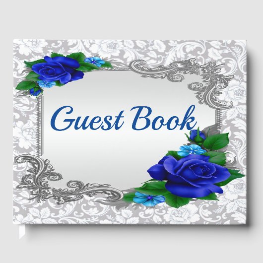 Elegant Blauw Rozen Bruiloft Gastenboek (Voorkant)