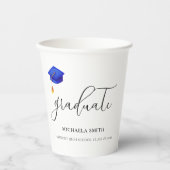 Elegant blauw script Afstuderen Papieren Bekers (Voorkant)
