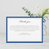 Elegant blauw script begrafenisfoto dank u kaart (Staand voorkant)