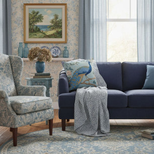 Elegant blauw stijlvol retro patroon voor haar kussen