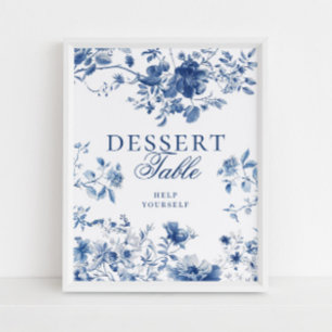 Elegant Blauw Toile Chinoiserie Dessert Tafelbord Poster
