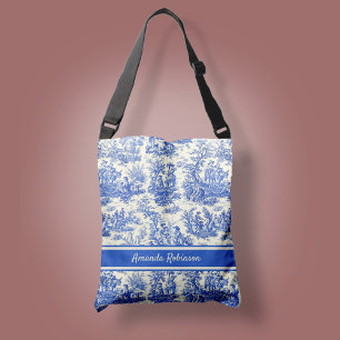Elegant blauw toile de jouy bedrukt crossbody tas