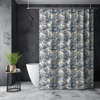 Elegant  Blauw toile de jouy monogram Douchegordijn
