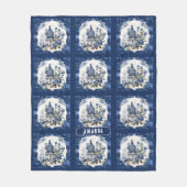 Elegant Blauw toile de jouy monogram Fleece Deken (Voorkant)
