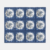 Elegant Blauw toile de jouy monogram Fleece Deken (Voorkant (Horizontaal))